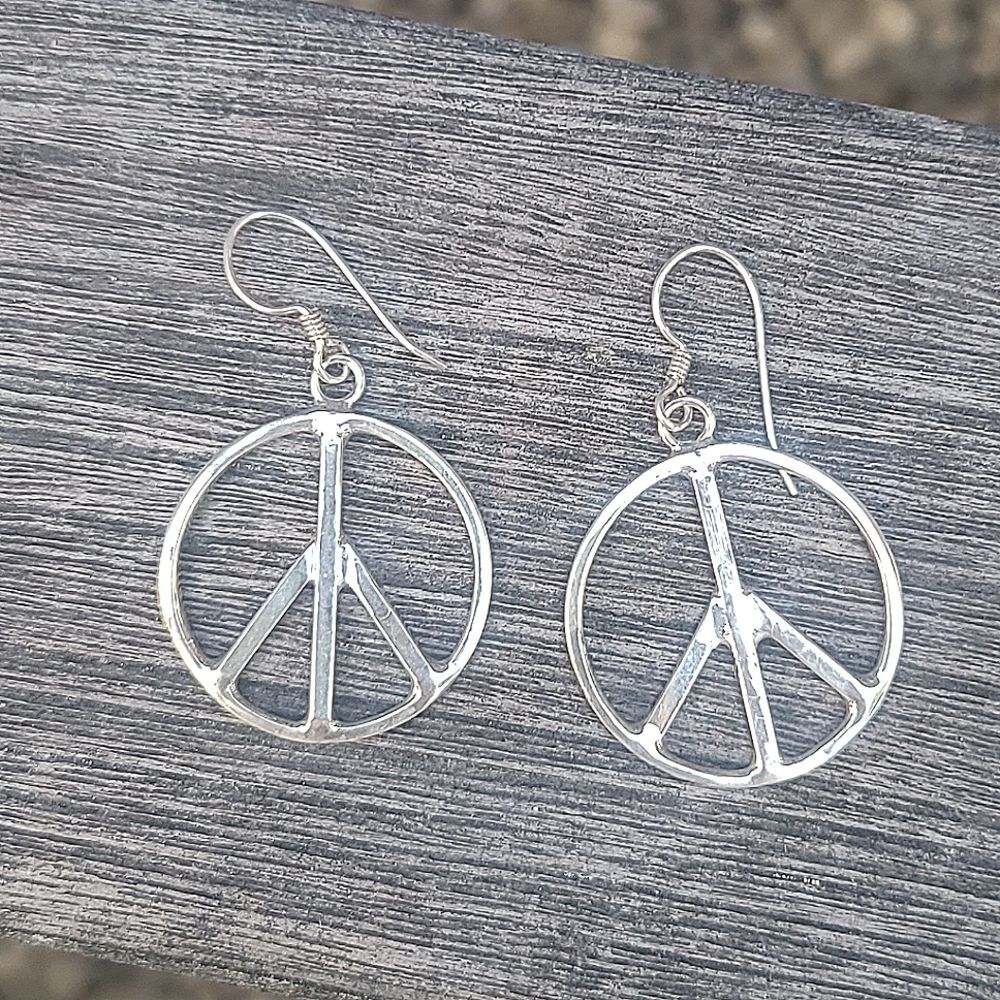 Silver Peace Sign Dangle Earrings Boho Minimalist Festival Jewelry